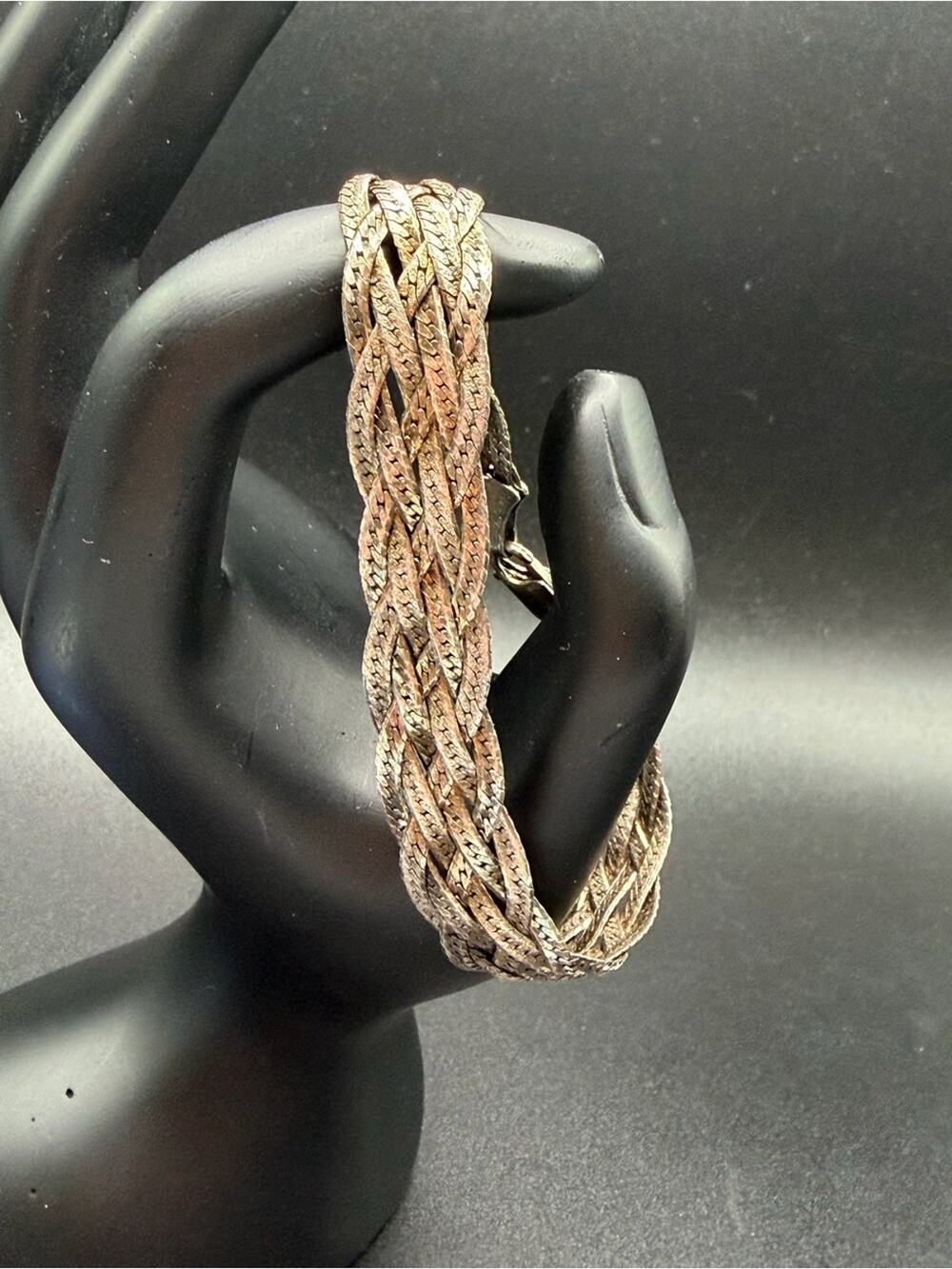 Sterling Silver Braided herringbone multi-stranded 8” bracelet 925 Mexico #S12